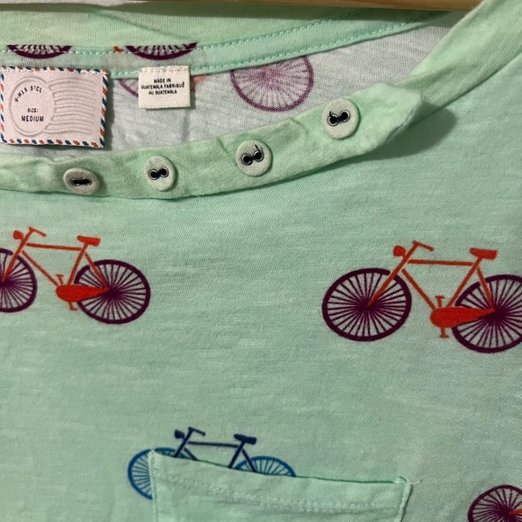Vintage Anthropologie Postmark Mint Green Bicycle Print Banter Tee Size Medium - Picture 5 of 8